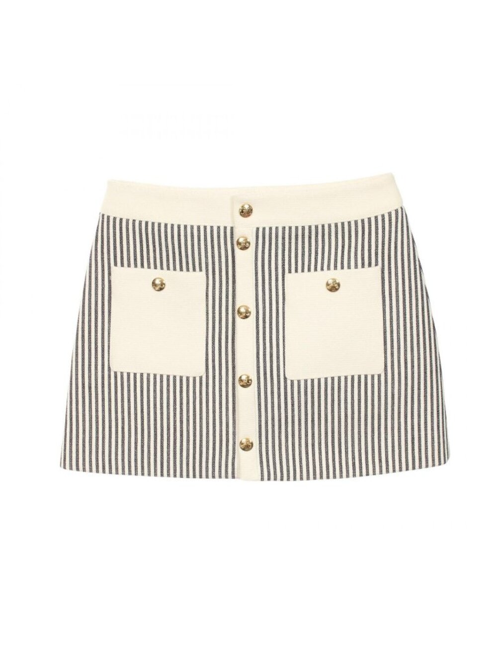 Celine Skirt Triomphe Button Stripe Wool Cotton